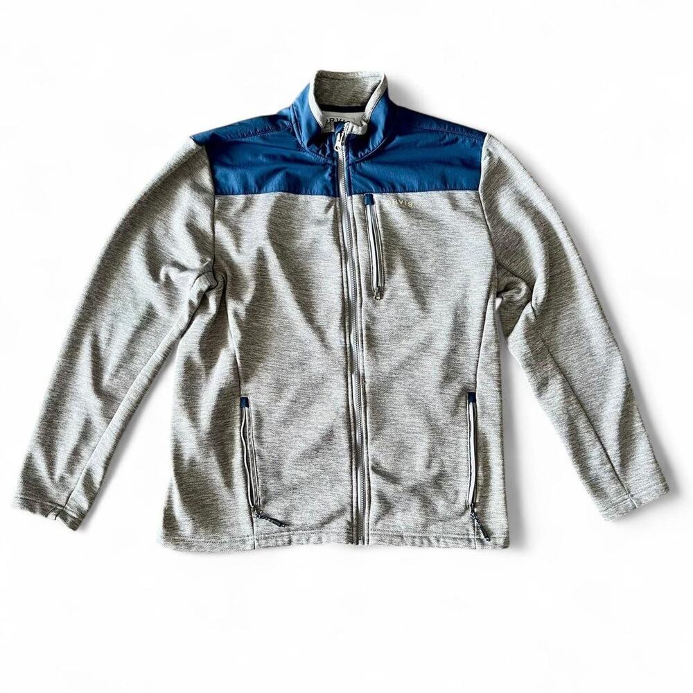 Gray and blue Orvis full zip fleece jacket with front zipper pockets Size Medium